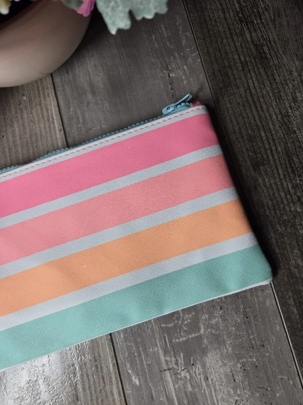Nylon Striped Cosmetic Bag with C Patch